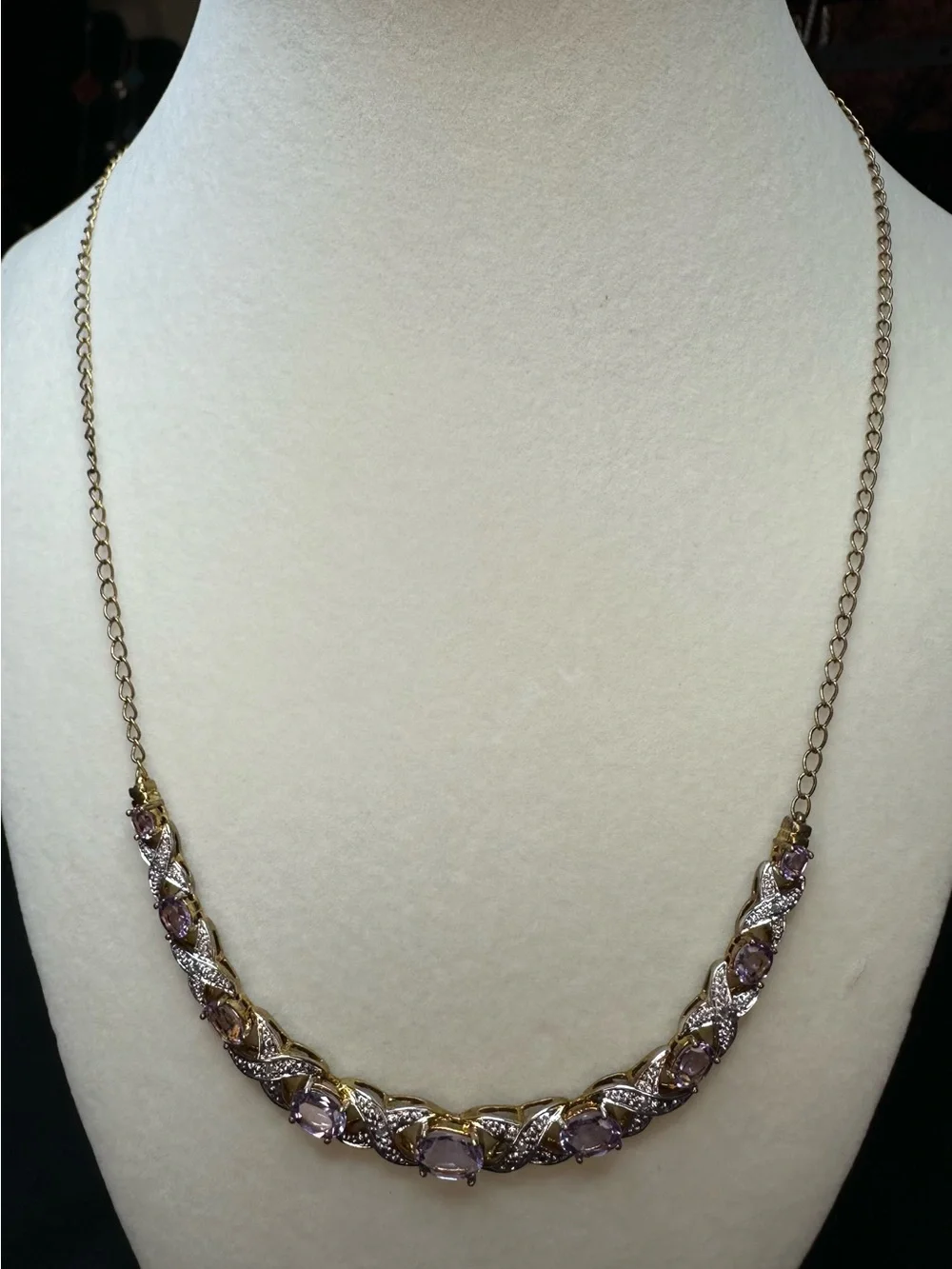 Gold-Tone Amethyst Chain Necklace with Crystal Accents